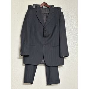 Vintage Oscar De La Renta Pinstriped Business Suit Jacket Pant 100% Wool 44R W38